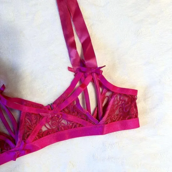 NWT For Love & Lemons Fuchsia Pink Lace Garter Belt - Small - Image 2