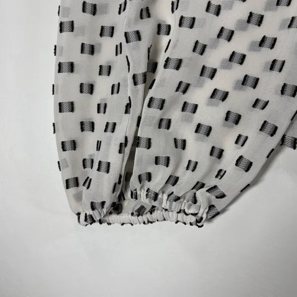Merona Womens XL White Black Geometric Dot Babydoll Blouse Balloon Sleeve Cottagecore - Image 10