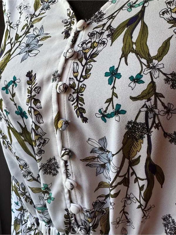 Worthington White Blouse with Teal and Yellow Floral Print - Image 2
