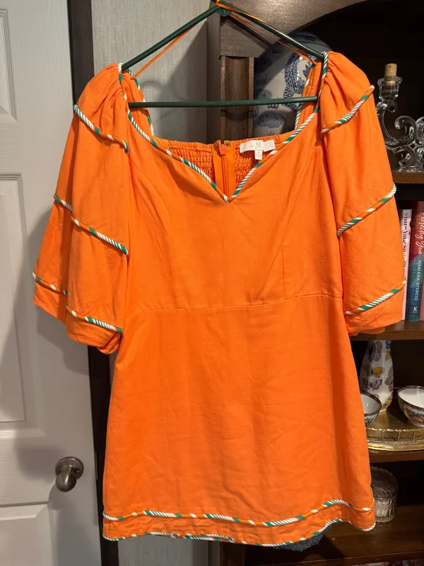 Karlie Orange Multi Trim Sweetheart Puff Sleeve Dress - Image 3
