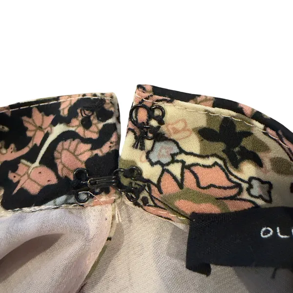 Olivaceous Olive Green Pink Batik Quatrefoil Print Shift Dress Choker Neck MED - Image 5