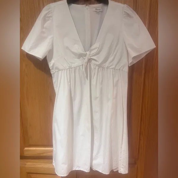 Madewell Tie-Front Poplin Cotton Retro Mini Dress Size‎ 8 in Lighthouse White - Image 4