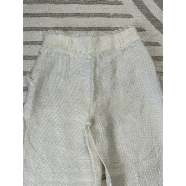 Uterqüe Women Off White Wide Leg Crop Pants Textured Raw Hem Fringe High Waist S - Image 9