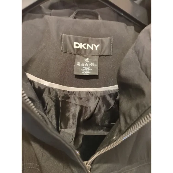 DKNY Womens Water Resistant Black Raincoat Hooded Parka Jacket, Size XXL - Image 9