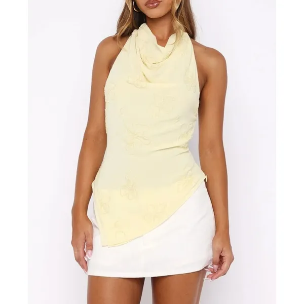 White Fox Beaded Halter Top Linger In The Light Size S Lemon - Image 6