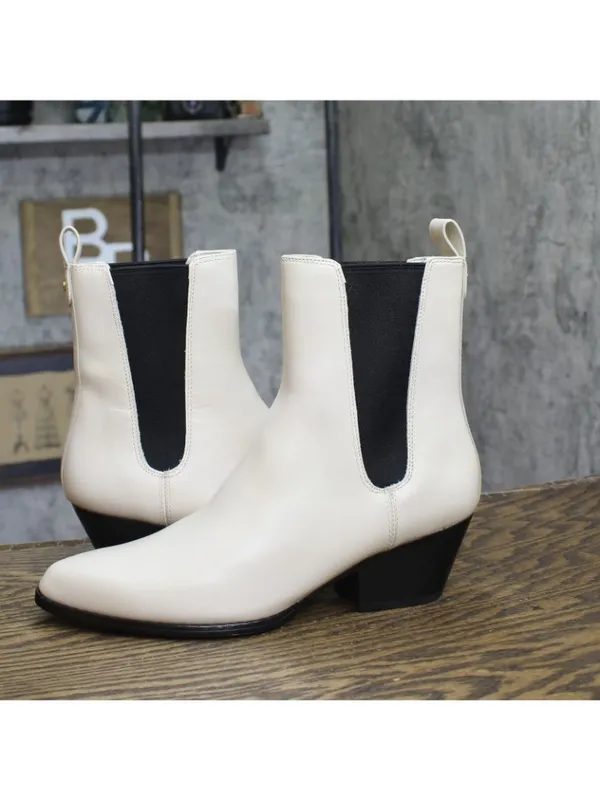 Michael Michael Kors Block Heel Ankle Boots Light Cream Off White / Black 8M - Image 5