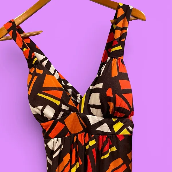 Cute NWT earth babydoll geometric cross back soft stretchy maxi dress beach pool - Image 4