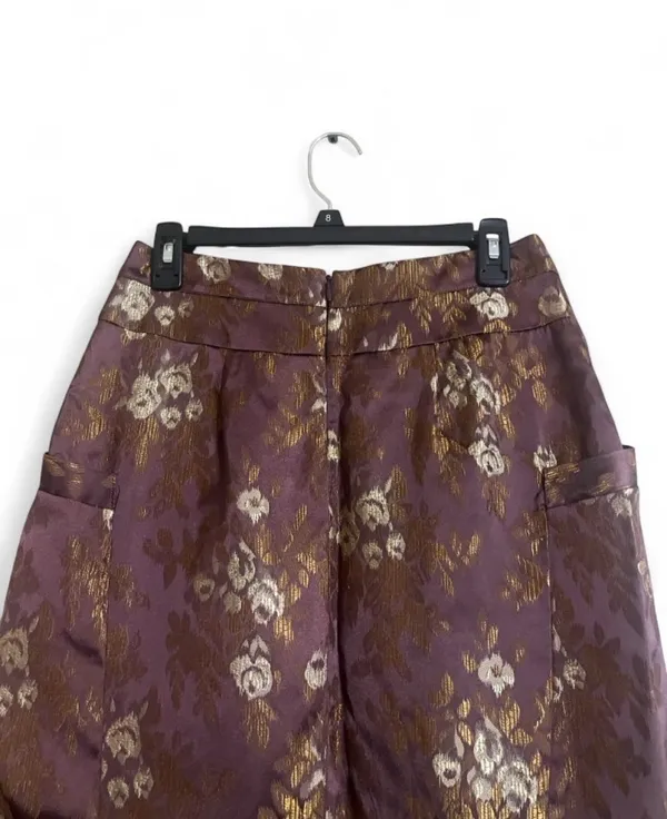 To The Max Skirt Sz 8 Purple Floral Brocade Large Side Pockets Gathered Hem - Image 4