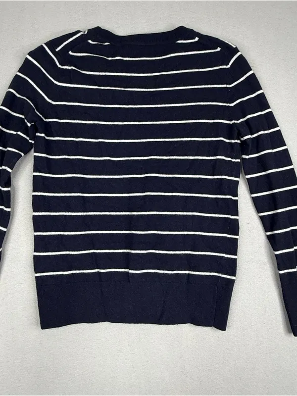 Banana Republic Merino Wool Sweater S Navy Stripe Red Lips Embroidered Preppy - Image 3