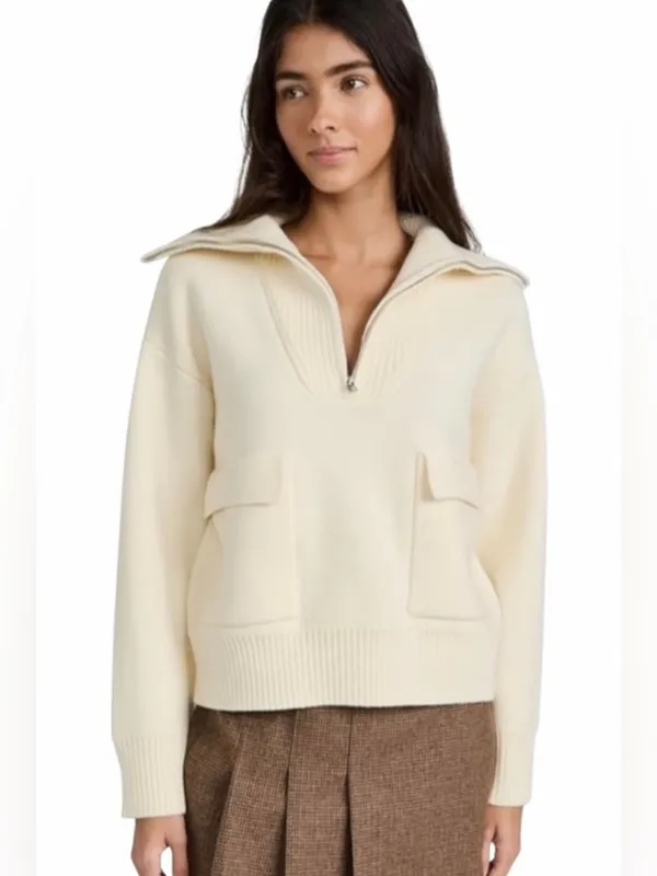 Anthropologie by English Factory Quarter zip Knit Sweater pocket front Size S - Image 9