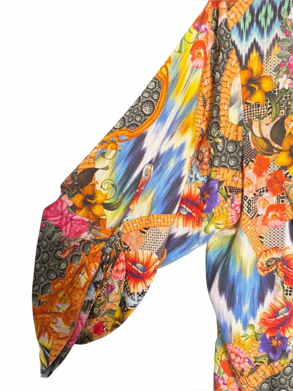 Brazilian 100% Viscose Mixed Print Boho Art Blouse Floral Eclectic L Dopamine - Image 8