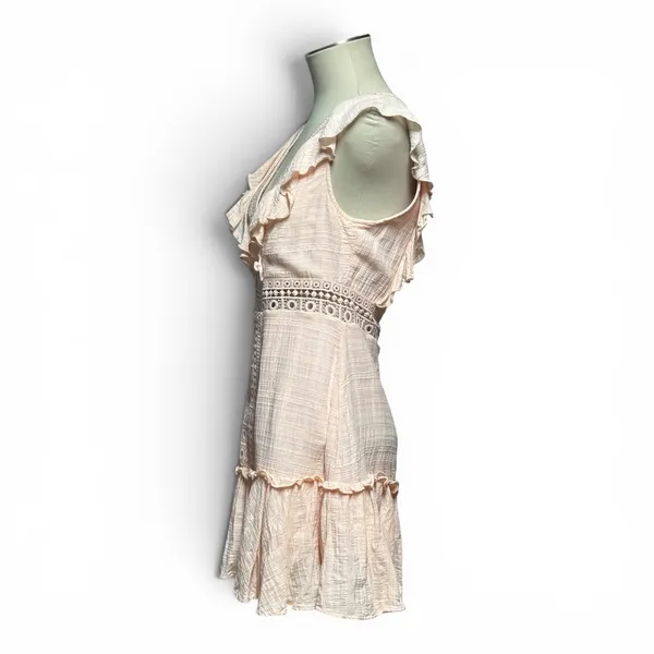 Jun & Ivy Cotton Gauzy Ruffle Lace Mini Dress Light Pink Large - Image 4