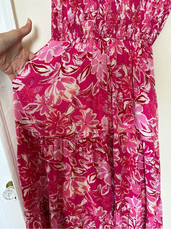 HAYDEN LA Tropical Floral Smocked Ruffled Midi Tank Dress Pink Sz Large - Image 8