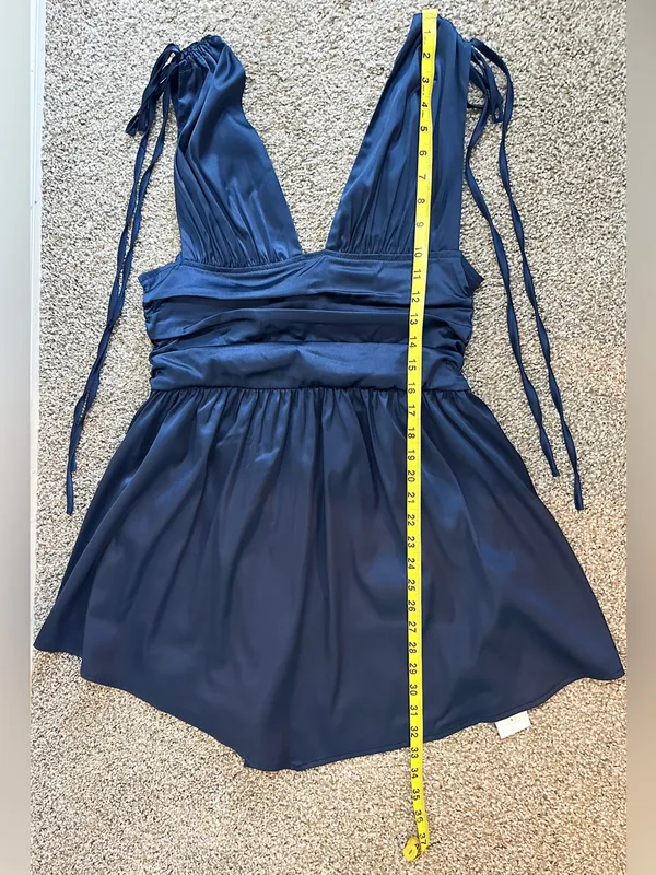 NWT Cider Solid Satin Ruched Mini Dress – Navy Blue – XL - Image 14