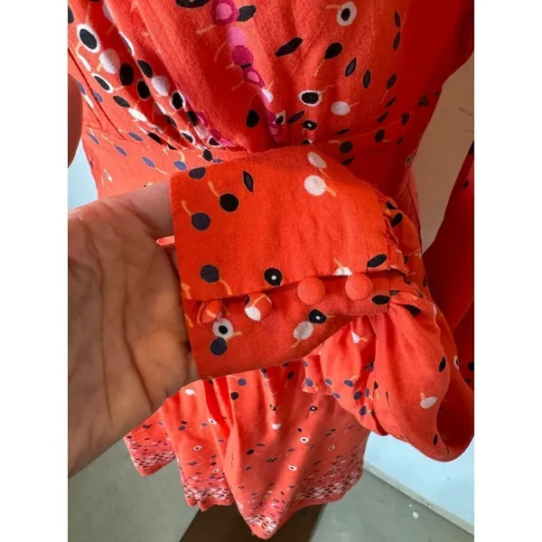 Free People Red Coryn Coral Polka Dot Long Sleeve Fit And Flare Dress Size‎ 0 - Image 8