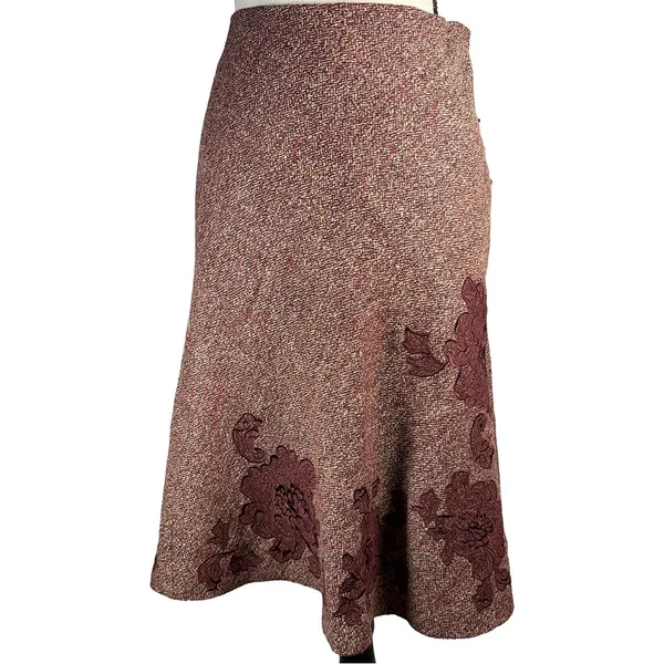 Vintage Express Burgundy Tweed Floral Appliqué Skirt | Y2K | Size 1/2 - Image 5