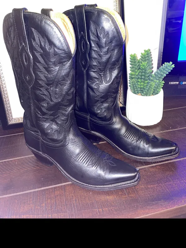 Old West Black Leather Western Heeled Boots LF1510 Size 6 - Image 16