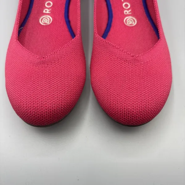 Rothys Ballet Flats Size 10 Bright Pink Knit Slip on Shoes Round Toe Blue Trim - Image 2