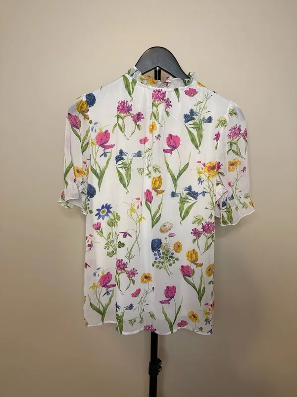 Tamara H. Women's Floral Print Short Sleeve‎ Ruffle Neck Blouse - Image 3