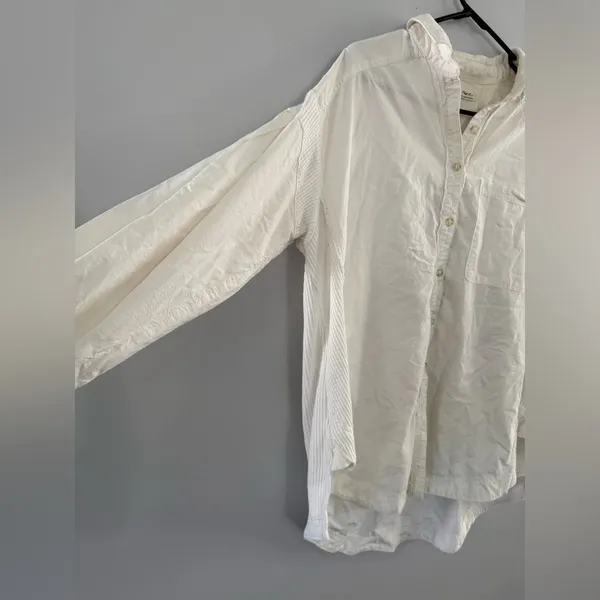 Free People Over Size Button Down Shirt Flannel Blouse Cotton White Cream Size M - Image 4