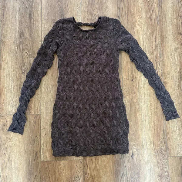 Free People Paulie Mini Dress Open Back Stretch Geometric Brown Size‎ Medium - Image 3
