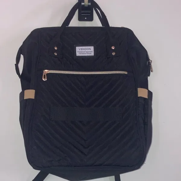Vsnoon Quilted‎ Black Diaper Travel Backpack with USB Port & Laptop Sleeve - Image 3