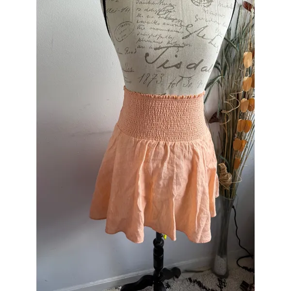 J.Crew Womens Linen Smocked Tube Top Mini Skirt Peach BG546‎ XS New - Image 4
