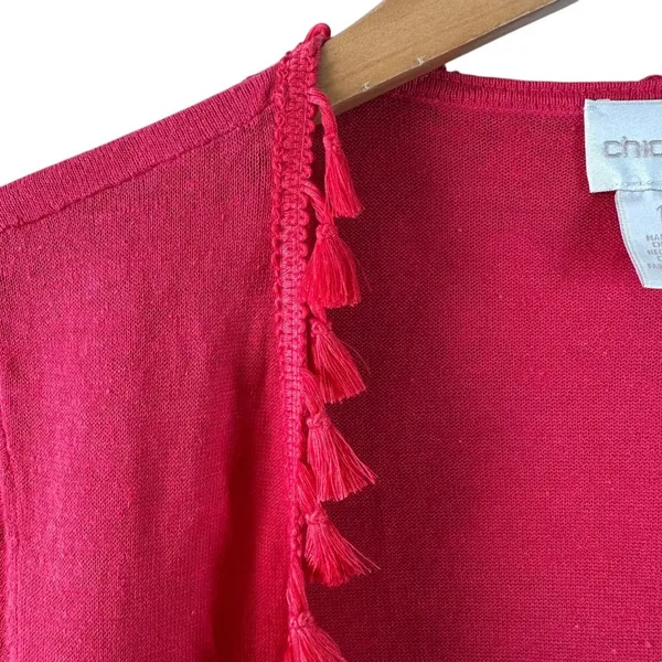Chico’s Coral Linen Blend Open Front Tassel Cardigan Lightweight Size 1 Medium - Image 3