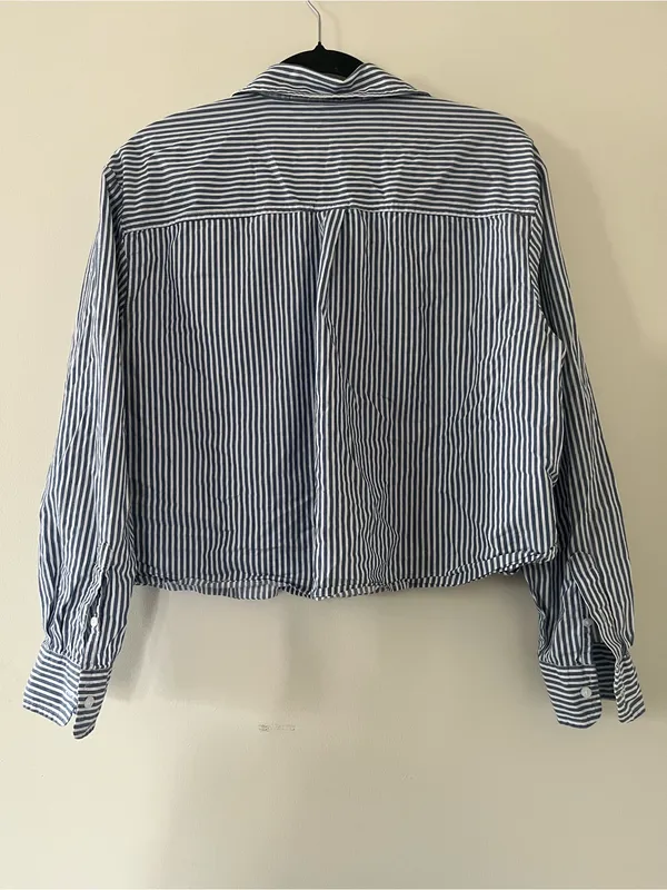 Old Navy Blue White Stripe 100% Cotton Shirt Large Coastal Nautical Preppy - Image 5