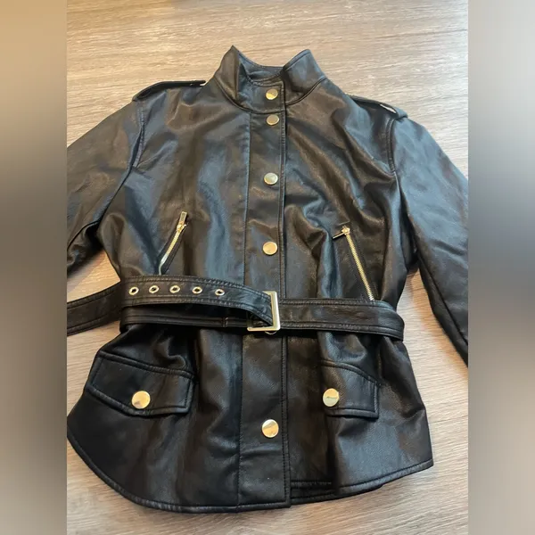 Nwt Zara Black Faux Leather Belted Jacket / Shirt S - Image 9