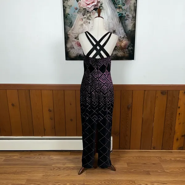 Beautiful Vintage 90s CDC Glitter Velvet Prom Gown! - Image 5