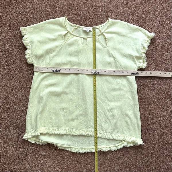 Linen Blend Umgee Top Womens 1XL Yellow Cap Sleeve Raw Frayed Hem Boho Western - Image 6