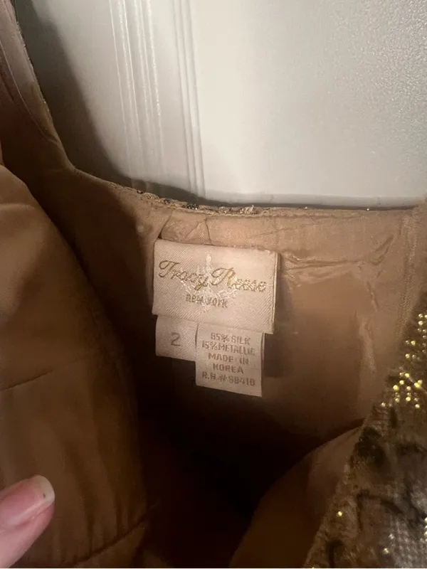 Vintage Y2K Tracy Reese Silk Gold Metallic Snakeskin Mini Party Dress - Image 8
