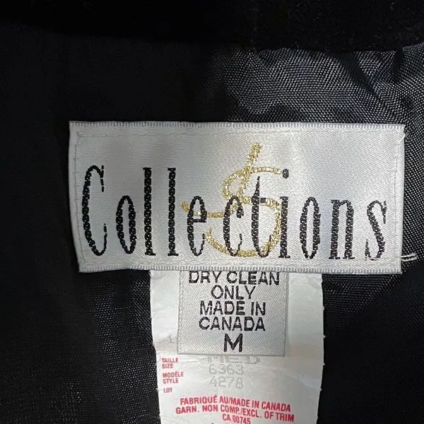 Vintage 80s Black Velvet Collections Overcoat Dress Coat Size Medium - Image 7