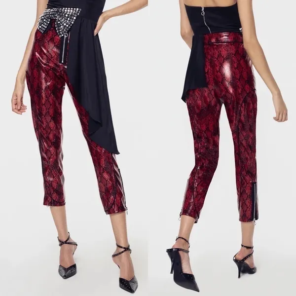 For Love‎ & Lemons Claude Faux Snakeskin Moto Pants Red XS NWT - Image 7
