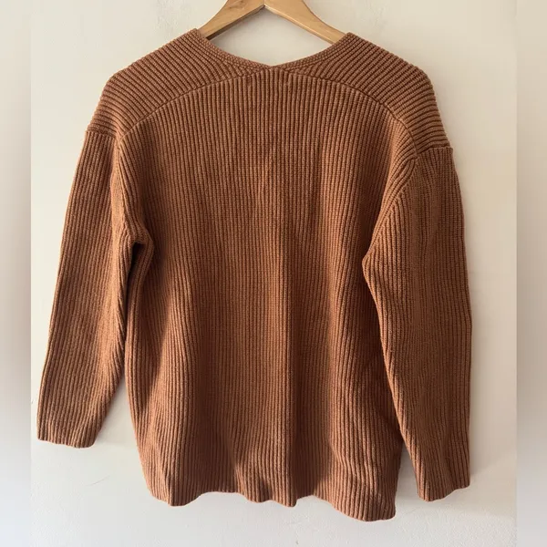 Mango Brown Ribbed V Neck Relaxed‎ Sweater - Image 3