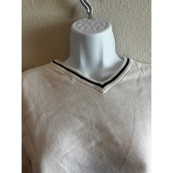 Chaps V-Neck Sweater Small Cream Preppy‎ Collegiate Cotton Knit Logo - Image 6