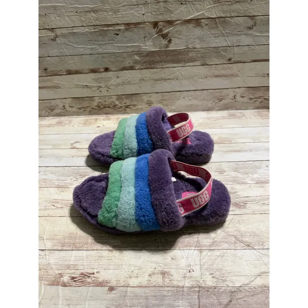 UGG Fluff Yeah Purple Stripe Slide Slippers Youth Size 4 EU 36 Women's 5.5 Plush - Image 4