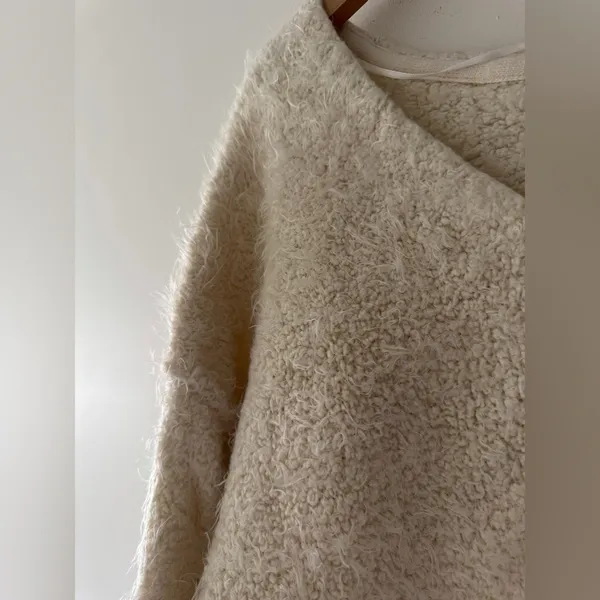 Free People Fuzzy‎ Soft Ivory V Neck Sweater - Image 3