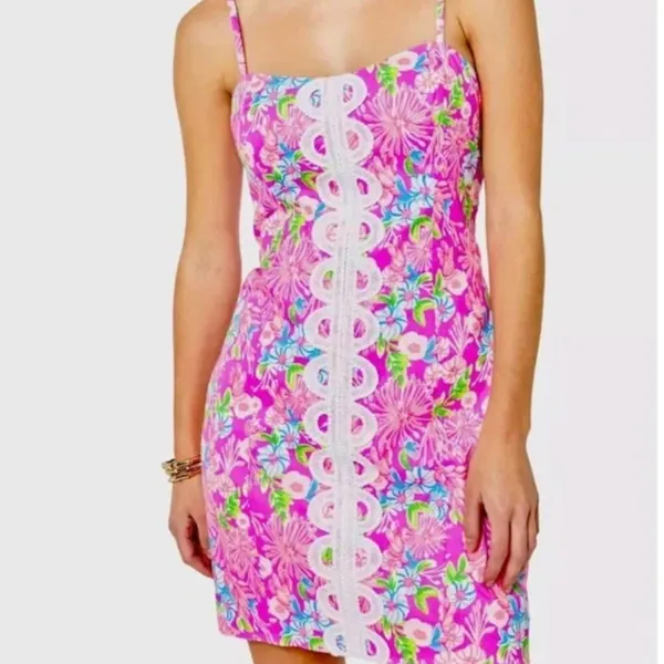 Lilly Pulitzer Shelli Stretch Midi Dress Amethyst Embroidered Pink Size 6 - Image 2
