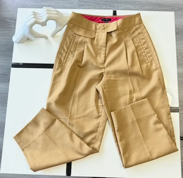 J.Crew Pleated High-Rise Khaki Crop Pants Pink Trim Size 4 Style AJ438 - Image 5