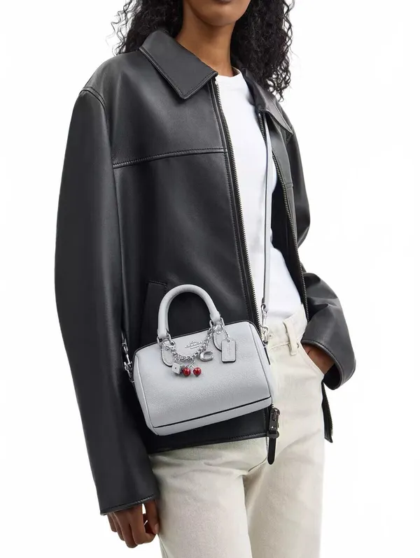 Coach Mini Rowan Crossbody Bag With Charms Pebbled Leather/Silver/Ice Blue NEW - Image 2