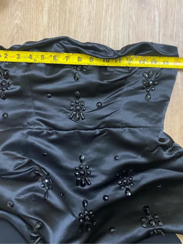 Lulu's Black Strapless Beaded Satin Mini Dress - Image 6