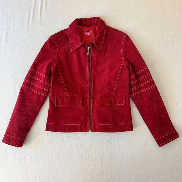 Olly London Moto Suede Zip Front Jacket Women Small Red - Image 12