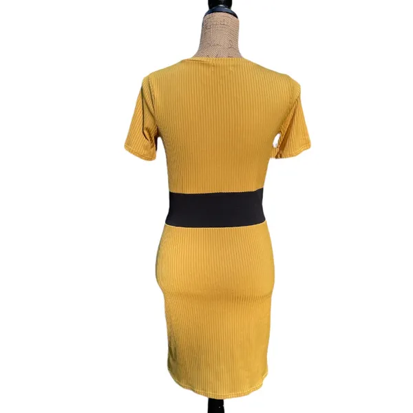 Timing Mustard Yellow Dress with Black Belt Built-In - Image 3