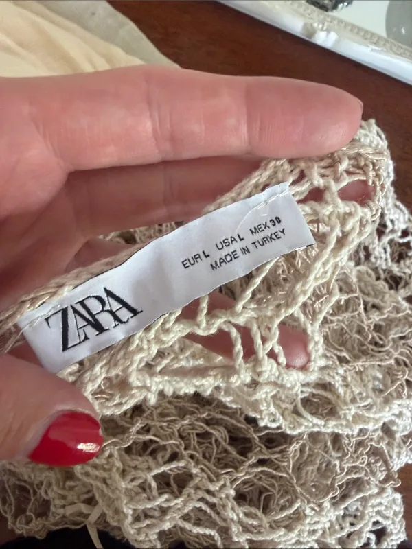 Zara Crochet Open-Knit Beach Cover-Up Sweater in Natural Beige - Image 3