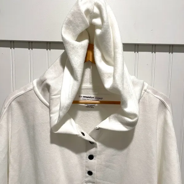 The Sweatshirt Project Hoodie Womens 2X White Oversized Henley Button Pullover‎ - Image 2