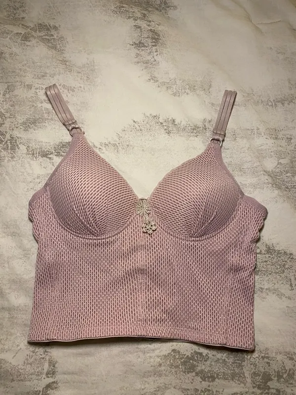 Euro Blush Pink Textured Bustier Crop Top - Image 2