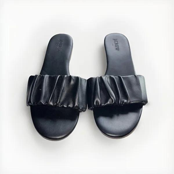 J. Crew Menorca Sandals‎ Women's Scrunchie Strap Slide Black Leather Size 9 - Image 3