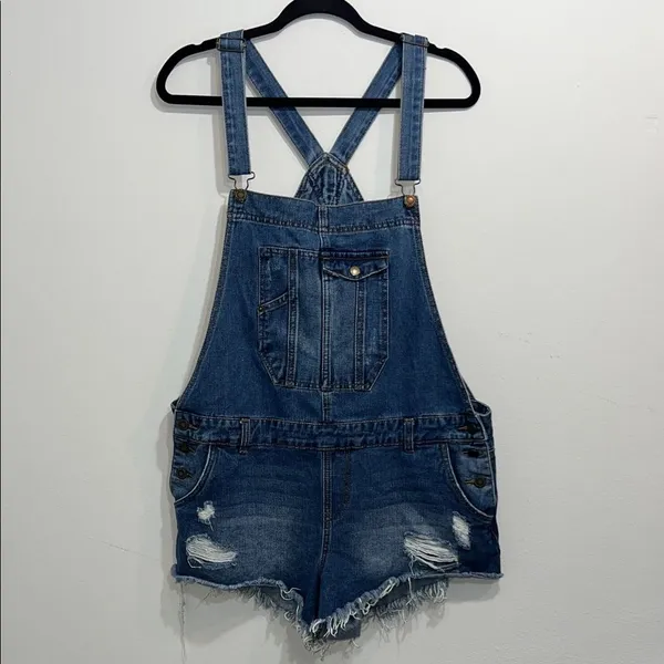 Source Unknown Denim Blue Distressed Jumpsuit XL dark wash - Image 2